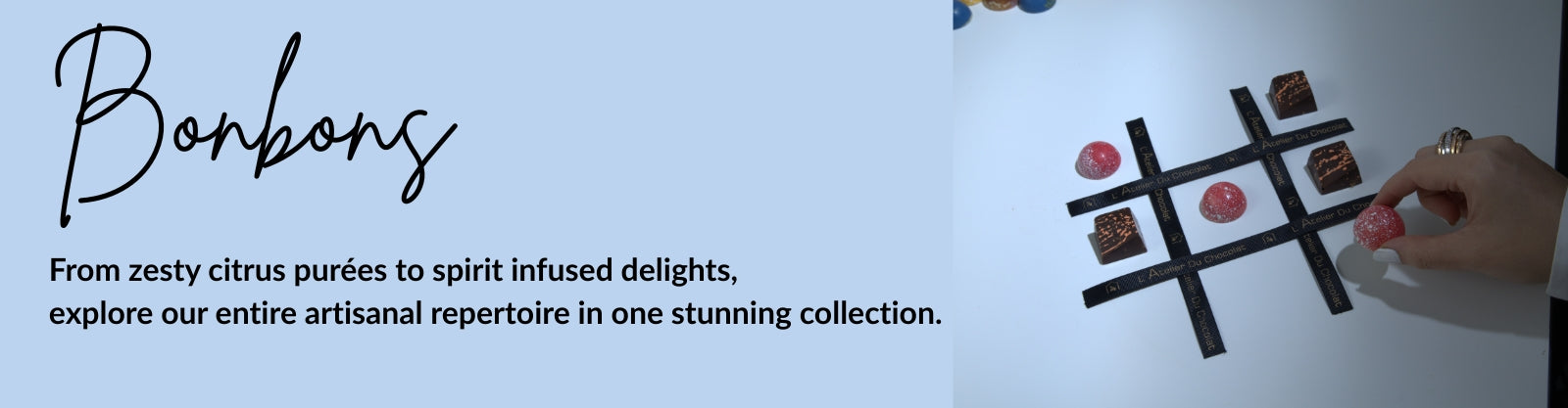 Atelier du Chocolat luxury artisan bonbon collection showcasing elegant assorted chocolate bonbons available to buy online