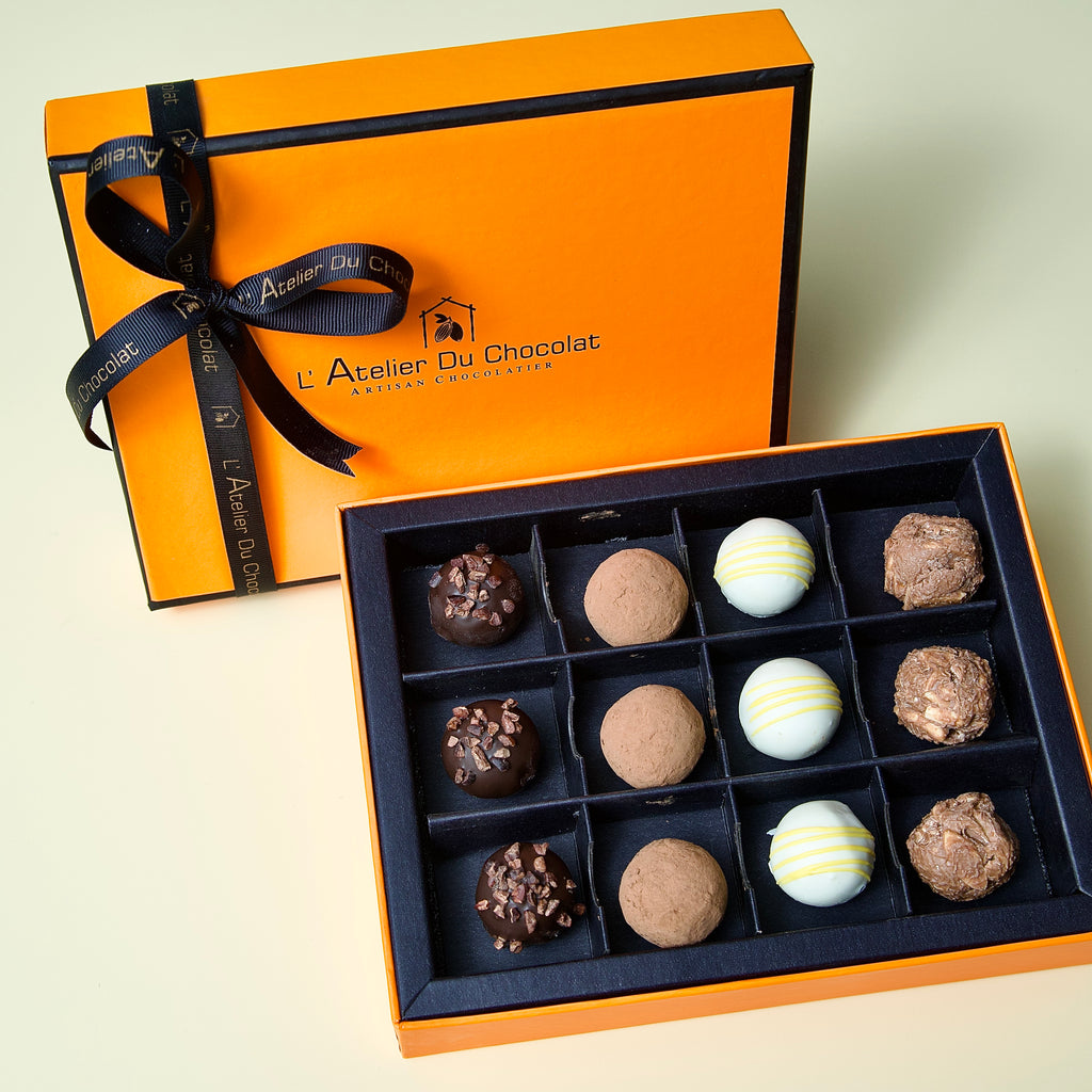Luxury box of 12 chocolate truffles in Mumbai with rich ganache centers and premium cocoa, perfect for elegant gifting