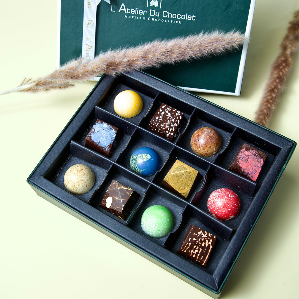 Elegant Maison Mix box of 12 bonbons Mumbai featuring smooth ganache fillings and handcrafted shells